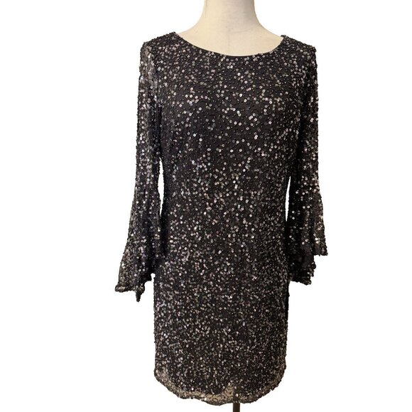 Pisarro Nights Dress 10P Bell Sleeve Sequin Beaded Wedding Party Formal NEW - Picture 3 of 13